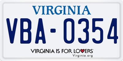 VA license plate VBA0354
