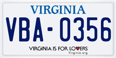 VA license plate VBA0356