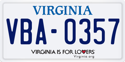 VA license plate VBA0357