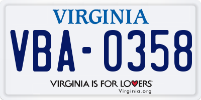 VA license plate VBA0358