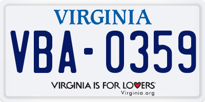 VA license plate VBA0359