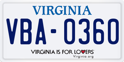 VA license plate VBA0360