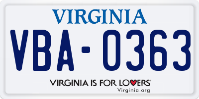 VA license plate VBA0363