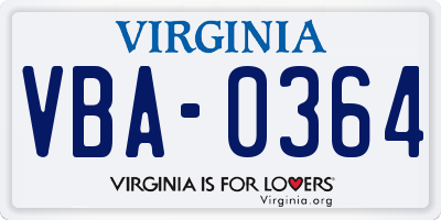 VA license plate VBA0364