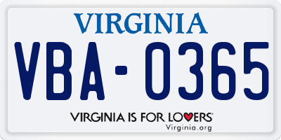 VA license plate VBA0365
