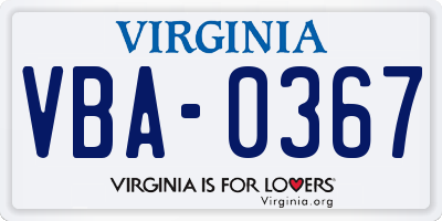 VA license plate VBA0367