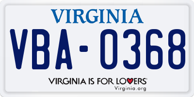 VA license plate VBA0368