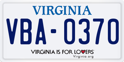 VA license plate VBA0370