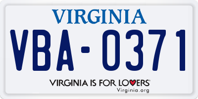 VA license plate VBA0371