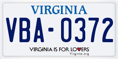 VA license plate VBA0372
