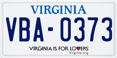 VA license plate VBA0373
