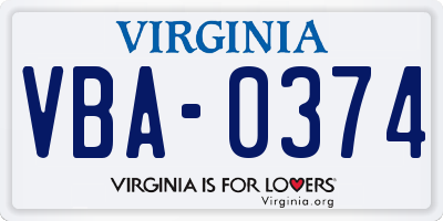 VA license plate VBA0374
