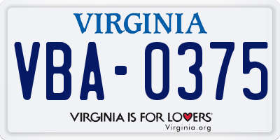 VA license plate VBA0375