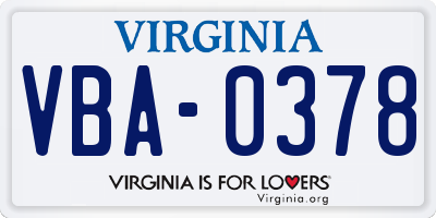 VA license plate VBA0378