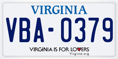 VA license plate VBA0379
