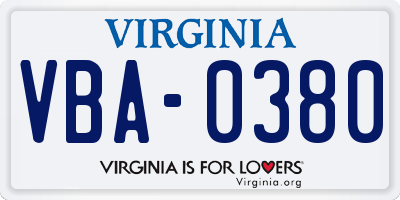 VA license plate VBA0380