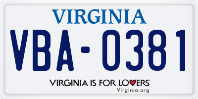 VA license plate VBA0381