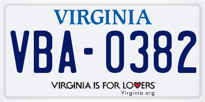 VA license plate VBA0382