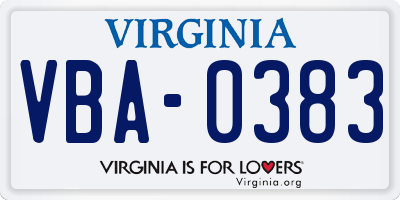 VA license plate VBA0383