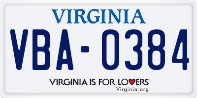 VA license plate VBA0384