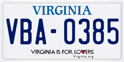 VA license plate VBA0385
