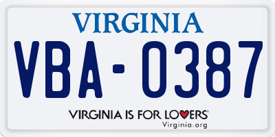 VA license plate VBA0387
