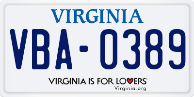 VA license plate VBA0389