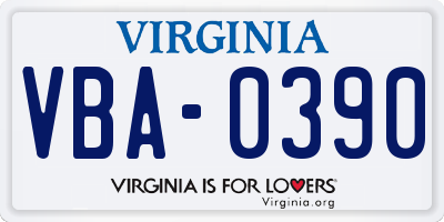 VA license plate VBA0390