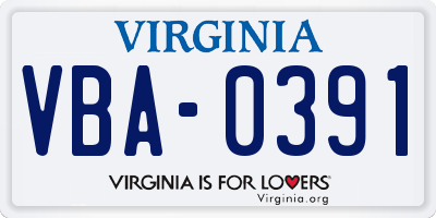 VA license plate VBA0391