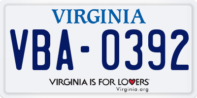 VA license plate VBA0392