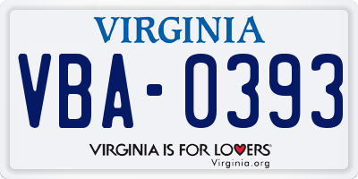 VA license plate VBA0393