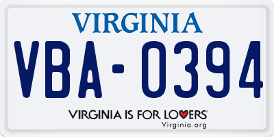 VA license plate VBA0394