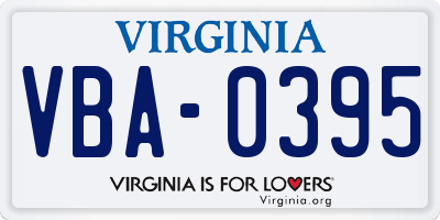 VA license plate VBA0395