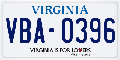 VA license plate VBA0396