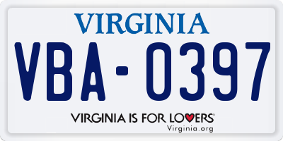 VA license plate VBA0397
