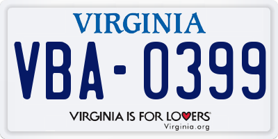 VA license plate VBA0399