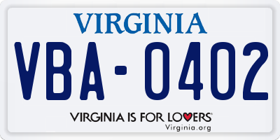 VA license plate VBA0402