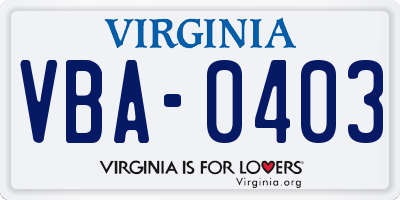 VA license plate VBA0403