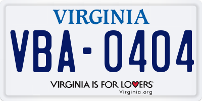 VA license plate VBA0404
