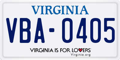 VA license plate VBA0405