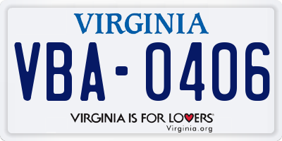 VA license plate VBA0406