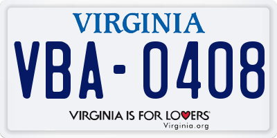VA license plate VBA0408