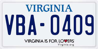 VA license plate VBA0409