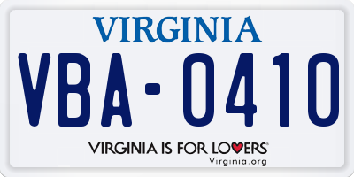 VA license plate VBA0410
