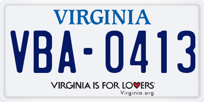 VA license plate VBA0413