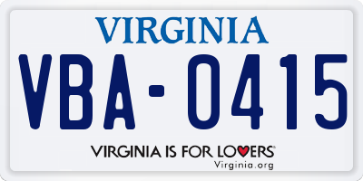 VA license plate VBA0415