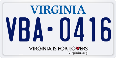 VA license plate VBA0416
