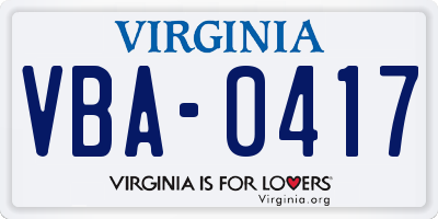 VA license plate VBA0417