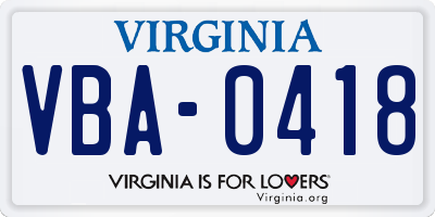 VA license plate VBA0418