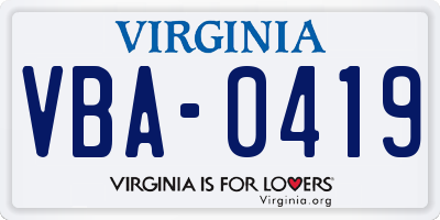 VA license plate VBA0419